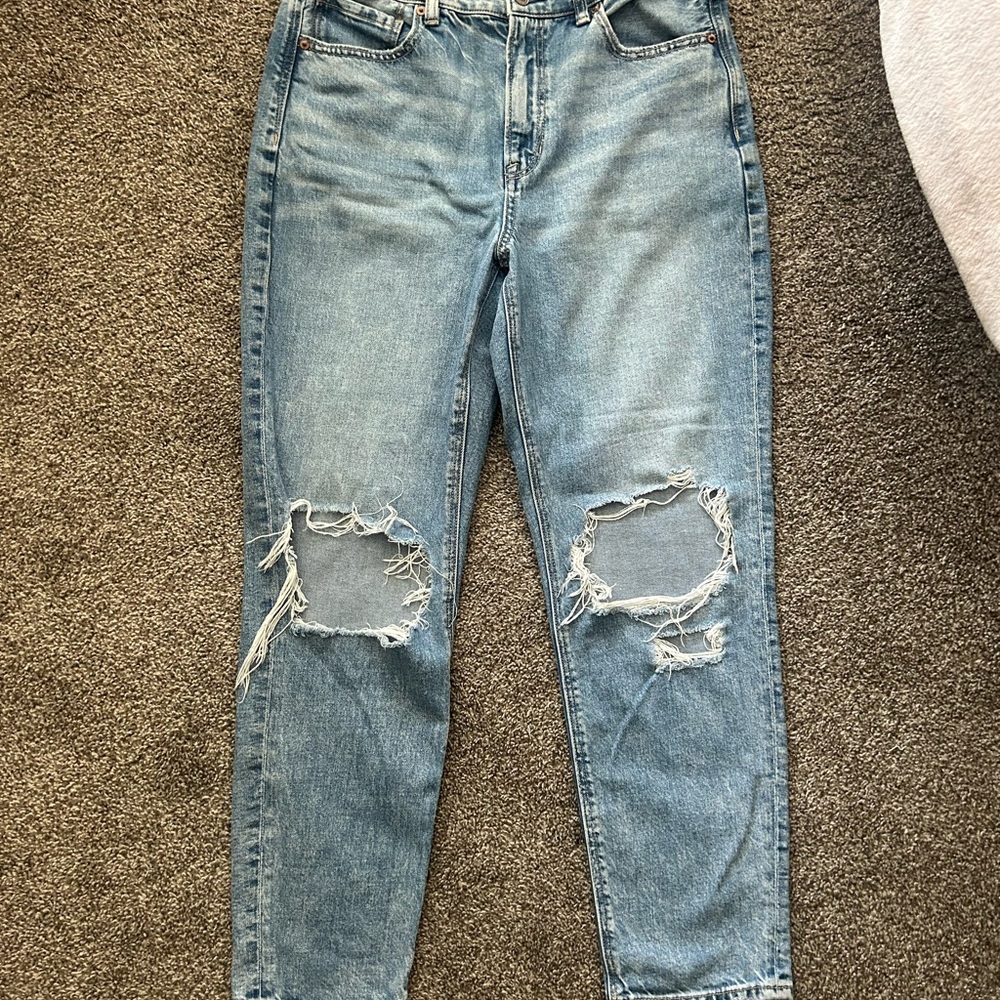 American Eagle Outfitters Light Blue Distressed strigid mom Jeans